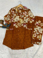 Teeya Creation Women Mustard Yellow Floral Printed Shirt And Trousers Co-Ord Set | Grocsy