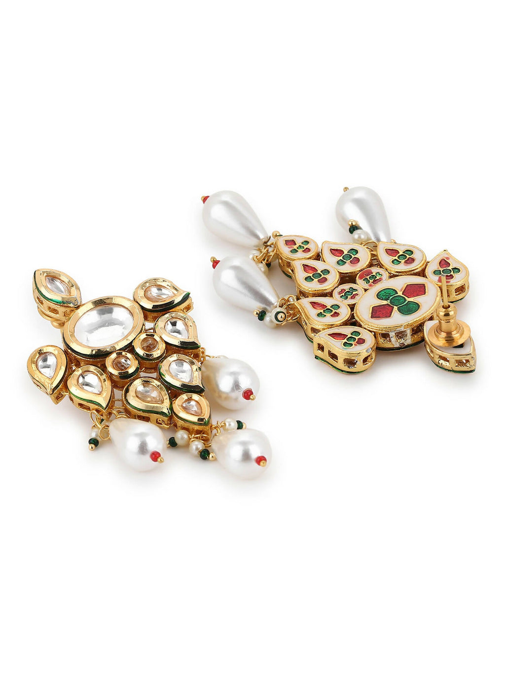 Gold-Toned White Contemporary Gold-Polished Drop Earrings - Ruby Raang | Grocsy