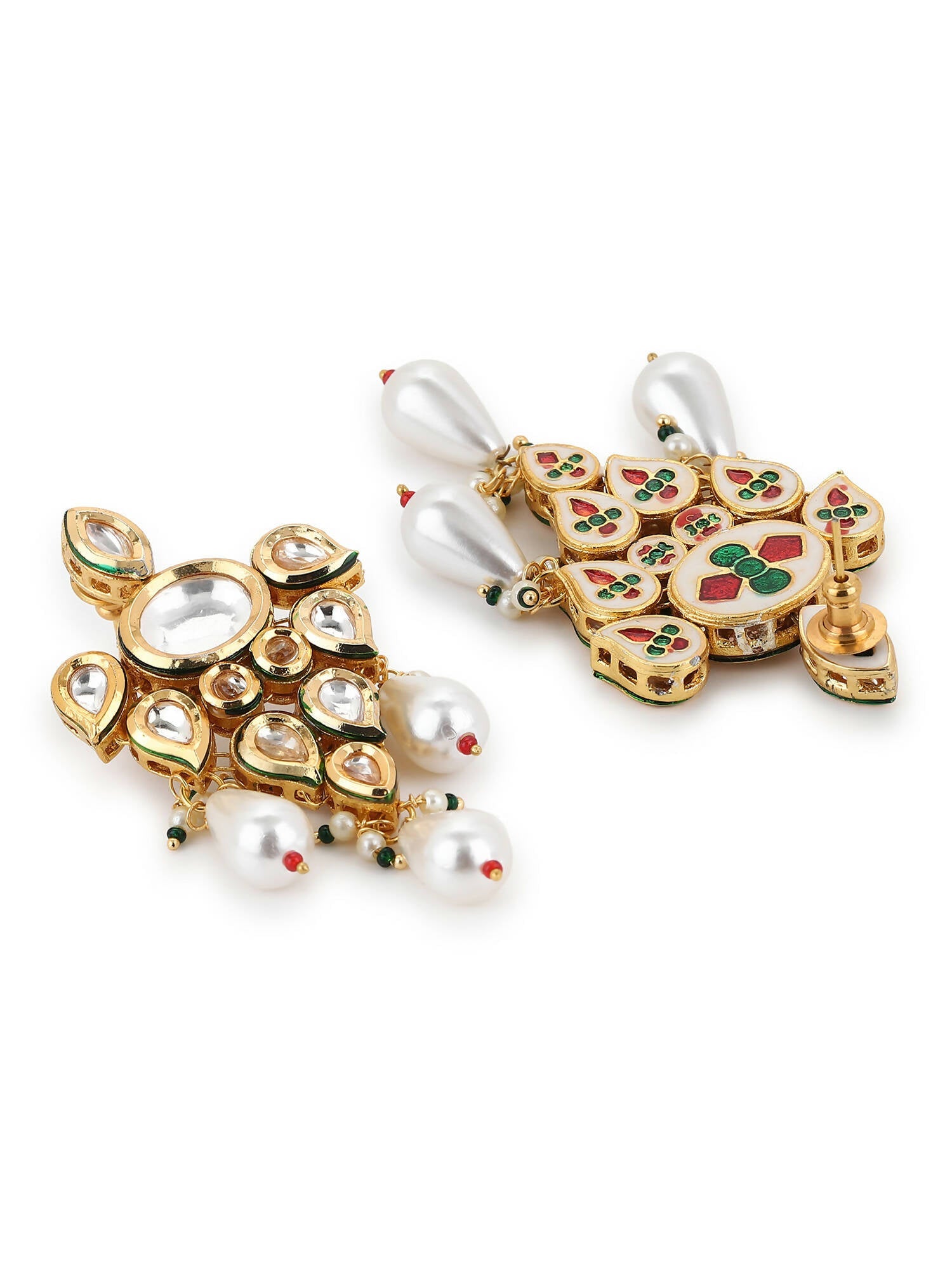 Gold-Toned White Contemporary Gold-Polished Drop Earrings - Ruby Raang | Grocsy