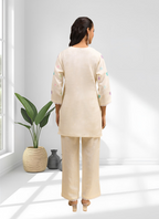 Joban Fashion Cream Linen Embroidered Readymade Cord Set | Grocsy