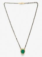 Gold-Polished Black Beaded Green Kundan Studded Handcrafted Mangalsutra - Ruby Raang | Grocsy