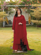 Nikhaar Maroon Embroidered Art Silk Stitched Straight Cut Kurta Palazzo Dupatta Readymade Suit | Grocsy