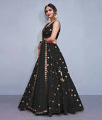 Jyoti Fashion Beautiful Black Embroidered with Mirror work Art Silk Party Wear Lehenga Choli with Dupatta | Grocsy