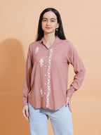 Pahnaz Modal Chikankari Handwork Shirt-Brown | Grocsy