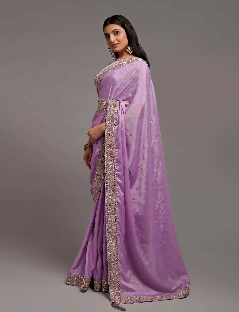 PR Fashion Onion Chinon Embroidery Lace Saree | Grocsy