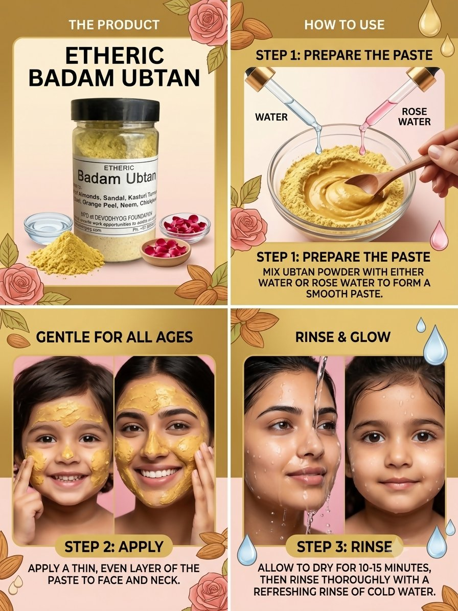 Etheric Badam Ubtan | Ayurvedic Almond Ubtan for Glowing, Radiant & Naturally Bright Skin Face Pack | Grocsy