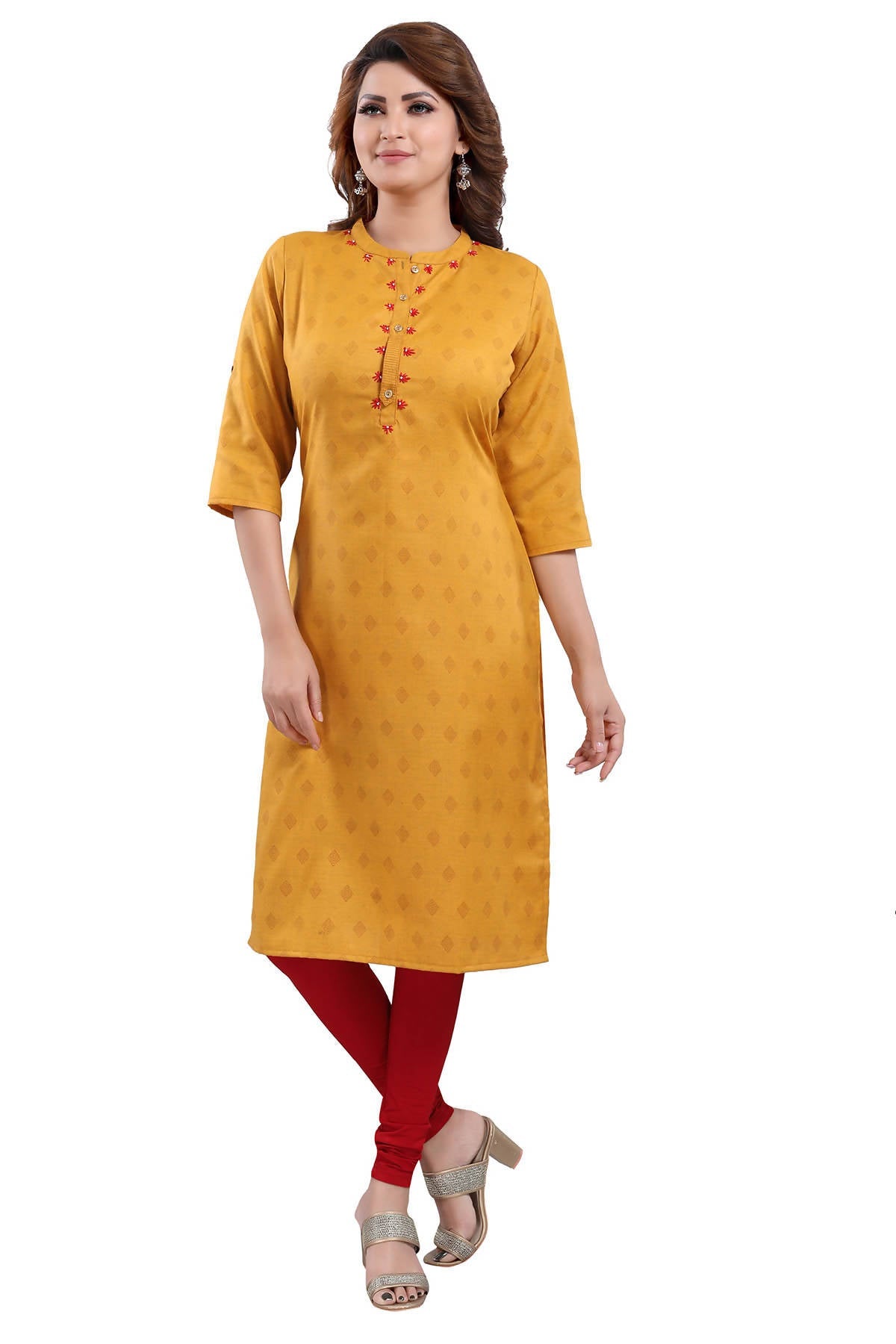 Snehal Creations Mustard Casual Cotton Printed Ladies Kurti | Grocsy