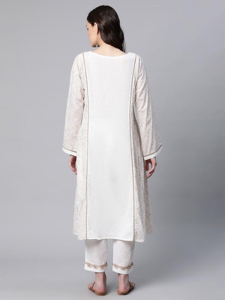 Ahalyaa Women Off White Colour Pure Cotton Printed Kurta Pant Set | Grocsy