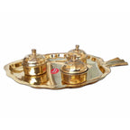 Leaf Shape Brass Tray with Haldi Boxes