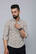 Miravan Men's Beige Comfort Floral Printed Casual Shirt | Grocsy