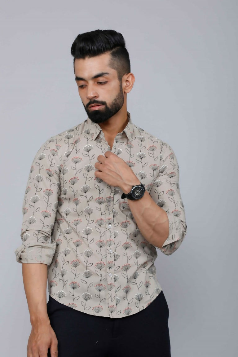 Miravan Men's Beige Comfort Floral Printed Casual Shirt | Grocsy