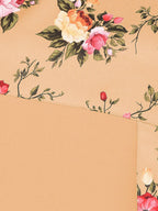 Janasya Women Peach-Coloured & Green Floral Printed Bell Sleeves Kurta | Grocsy
