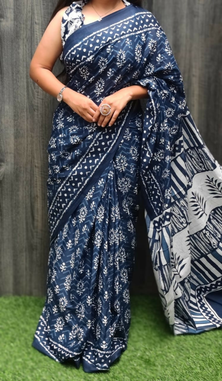 Exclusive Collection Grey Beautiful Mulmul Cotton Saree | Grocsy