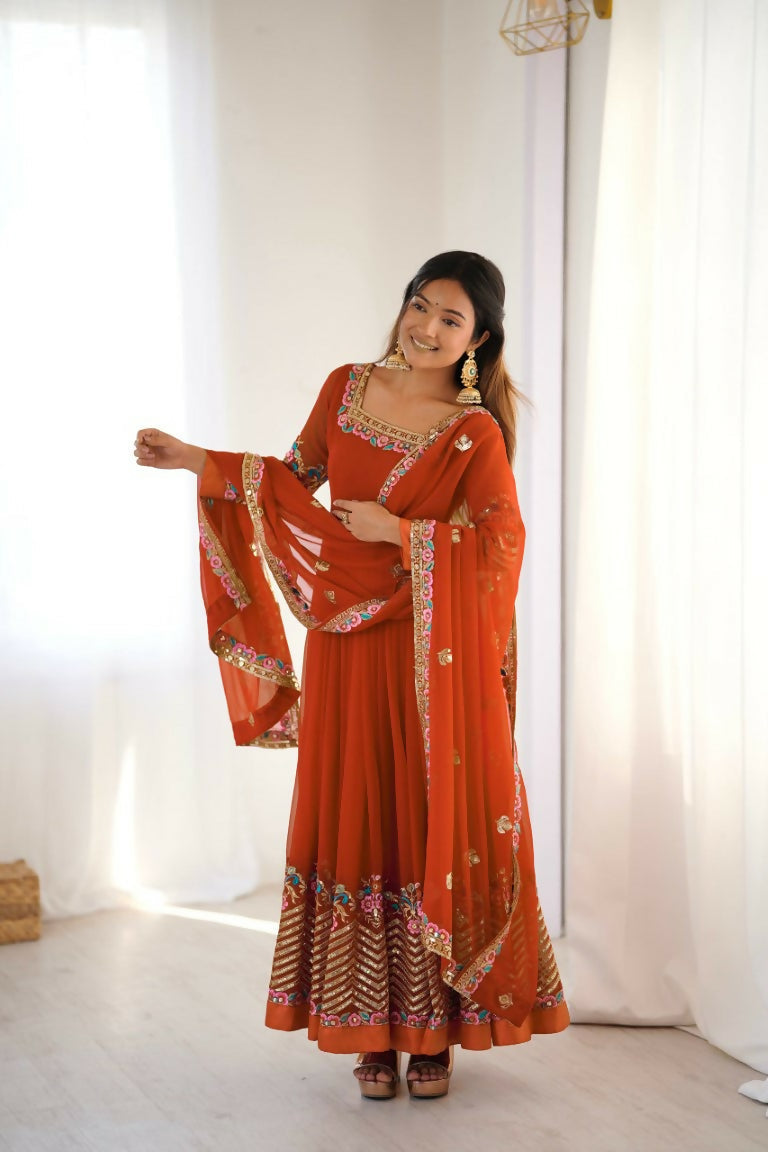 Teeya Creation Fenta Color Heavy Georgette Wedding Wear Embroidery Work Long Gown | Grocsy