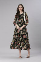 Souchii Black Floral Chiffon Dress | Grocsy