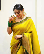 DEIANA'S Beautiful Designer Golden zari Soft Lichi Silk Saree - Yellow Green | Grocsy