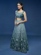 House of Panchhi Blue Net Gotapatti Work Lehenga & Blouse with Dupatta | Grocsy