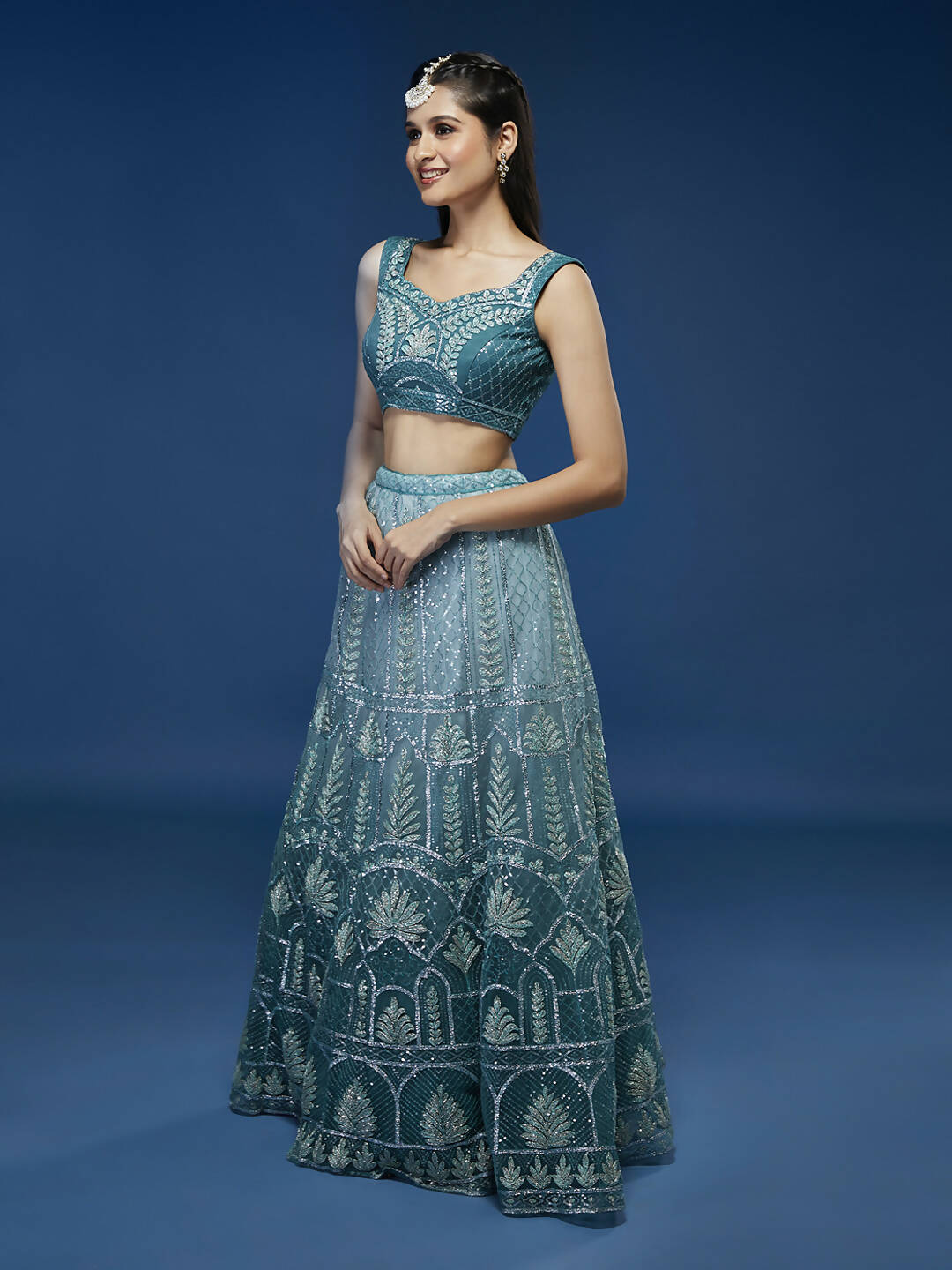 House of Panchhi Blue Net Gotapatti Work Lehenga & Blouse with Dupatta | Grocsy