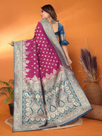 Joban Fashion Banarasi Magenta Woven Soft Silk Saree | Grocsy