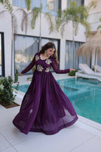 Teeya Creation Womens New Trending Silver Crunchy With Beads Embroidery-Work Gown Set | Grocsy