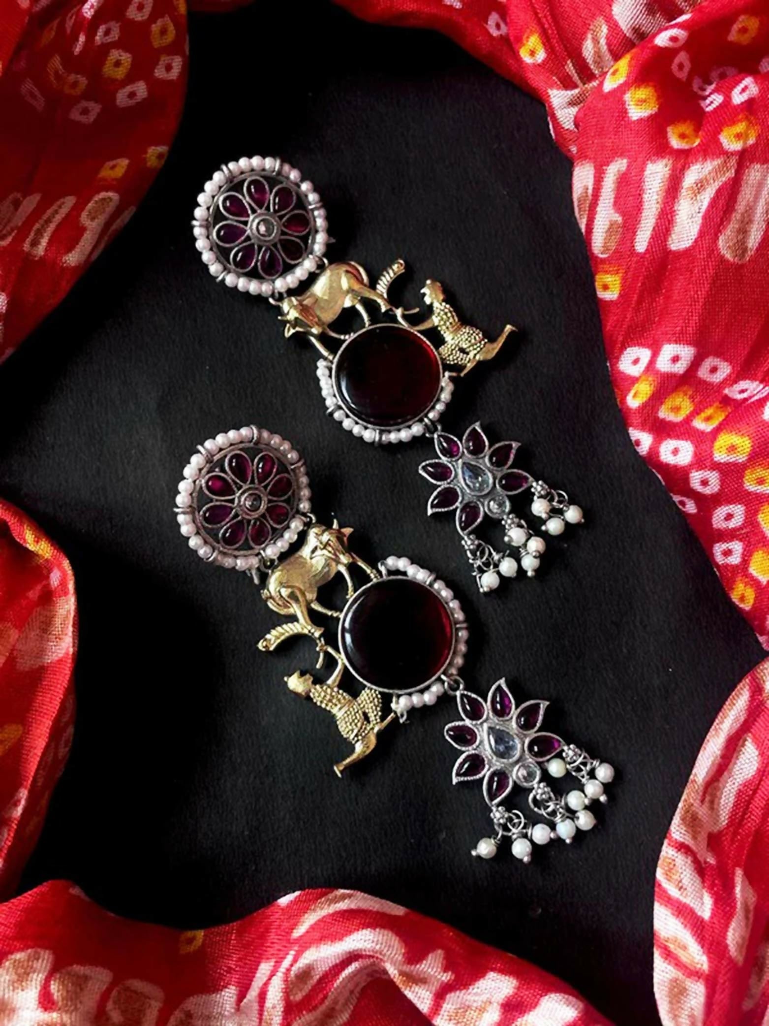 Joban Fashion Women Wine Dual Tone Ethnic Partywear Beaded Earring | Grocsy