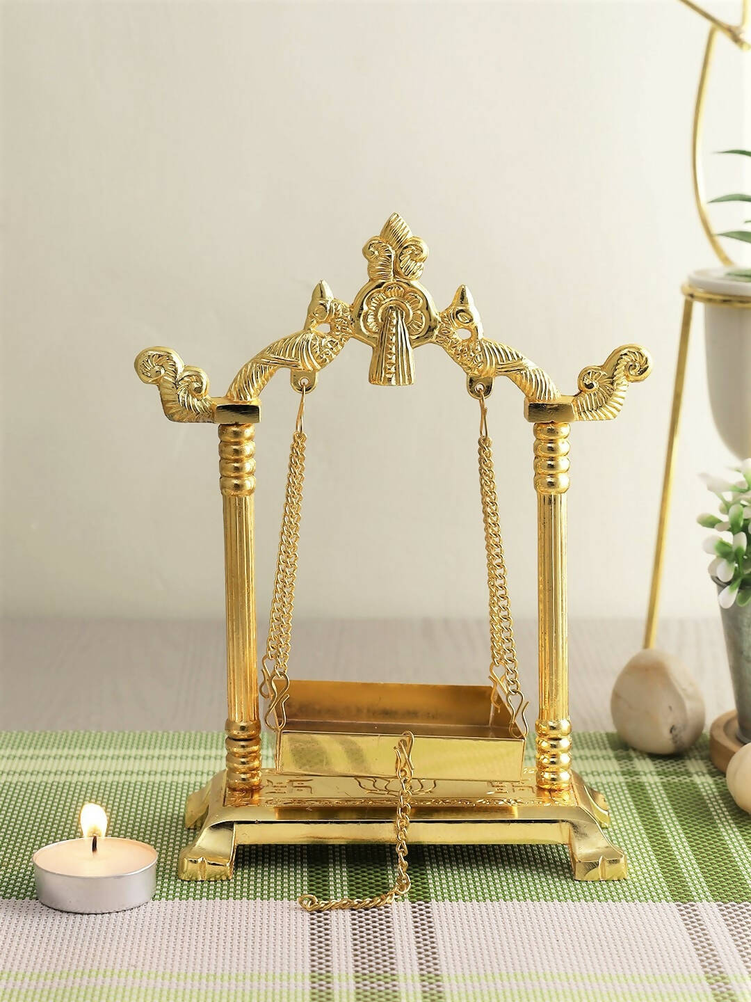 CraftVatika Gold-Toned Aluminium Laddu Gopal Lord Jhula Mandir | Grocsy
