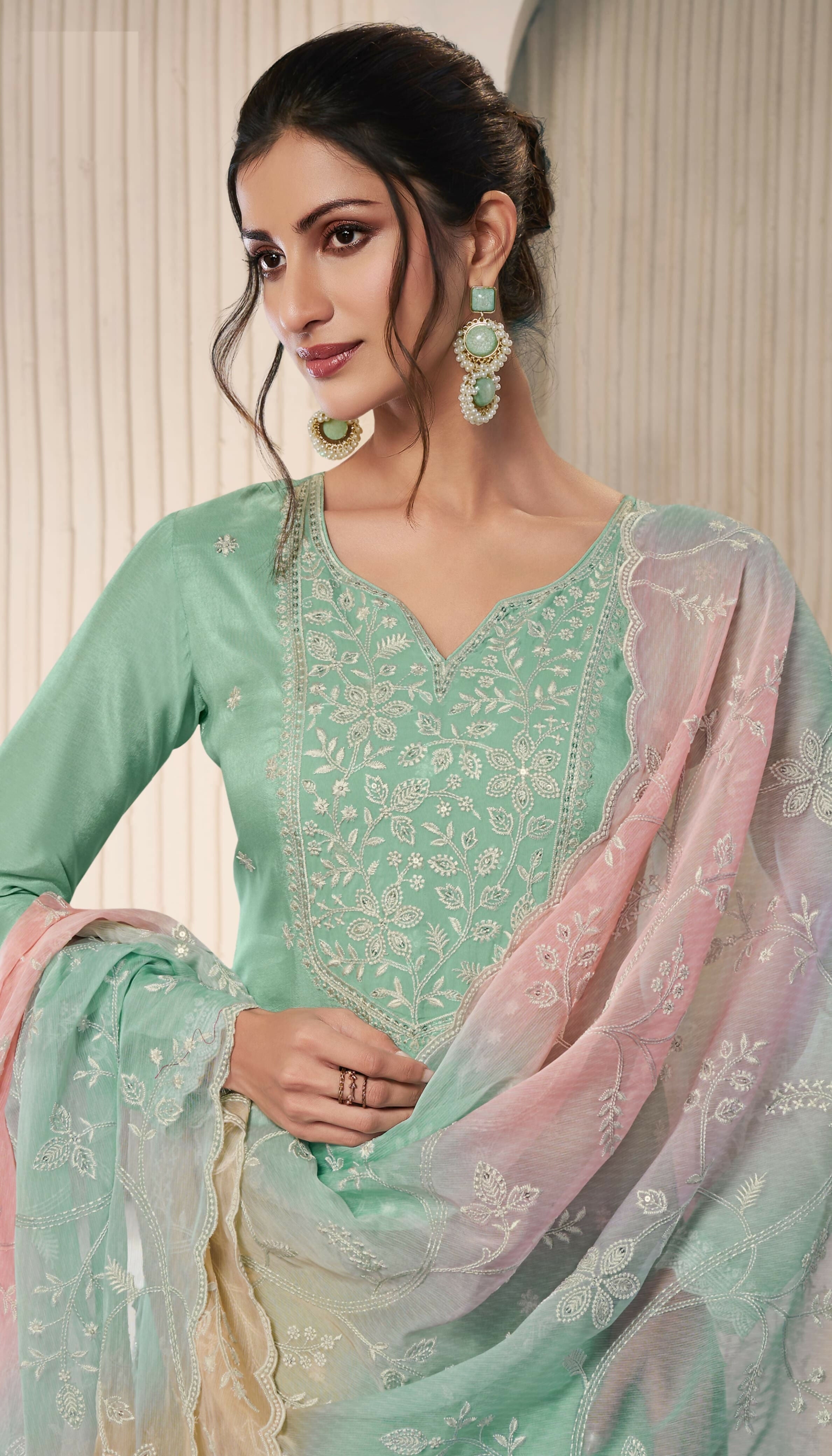 Anaita Mint Green Embroidered Silk Stitched Salwar Suit | Grocsy