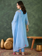 The52 Women's Gorgeous Embroidery Work Viscose Silk Fabric Straight Kurta Pant and Dupatta Set | Grocsy