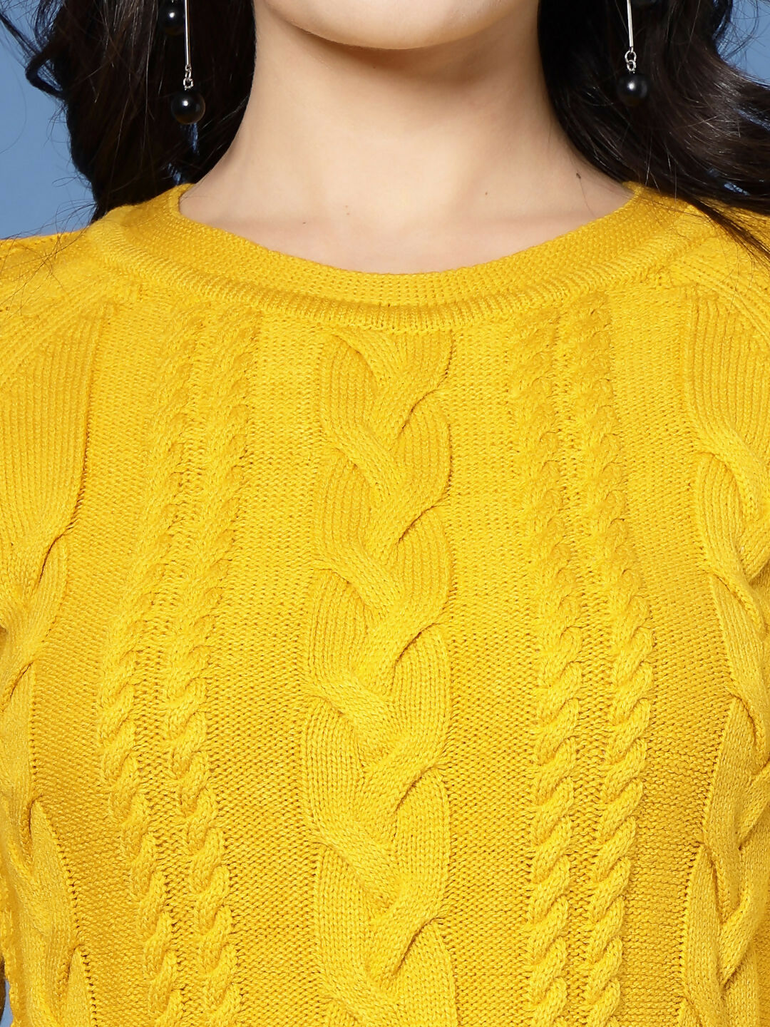 Women Mustard Acrylic Self Design Winter Dress - Wool Trees | Grocsy