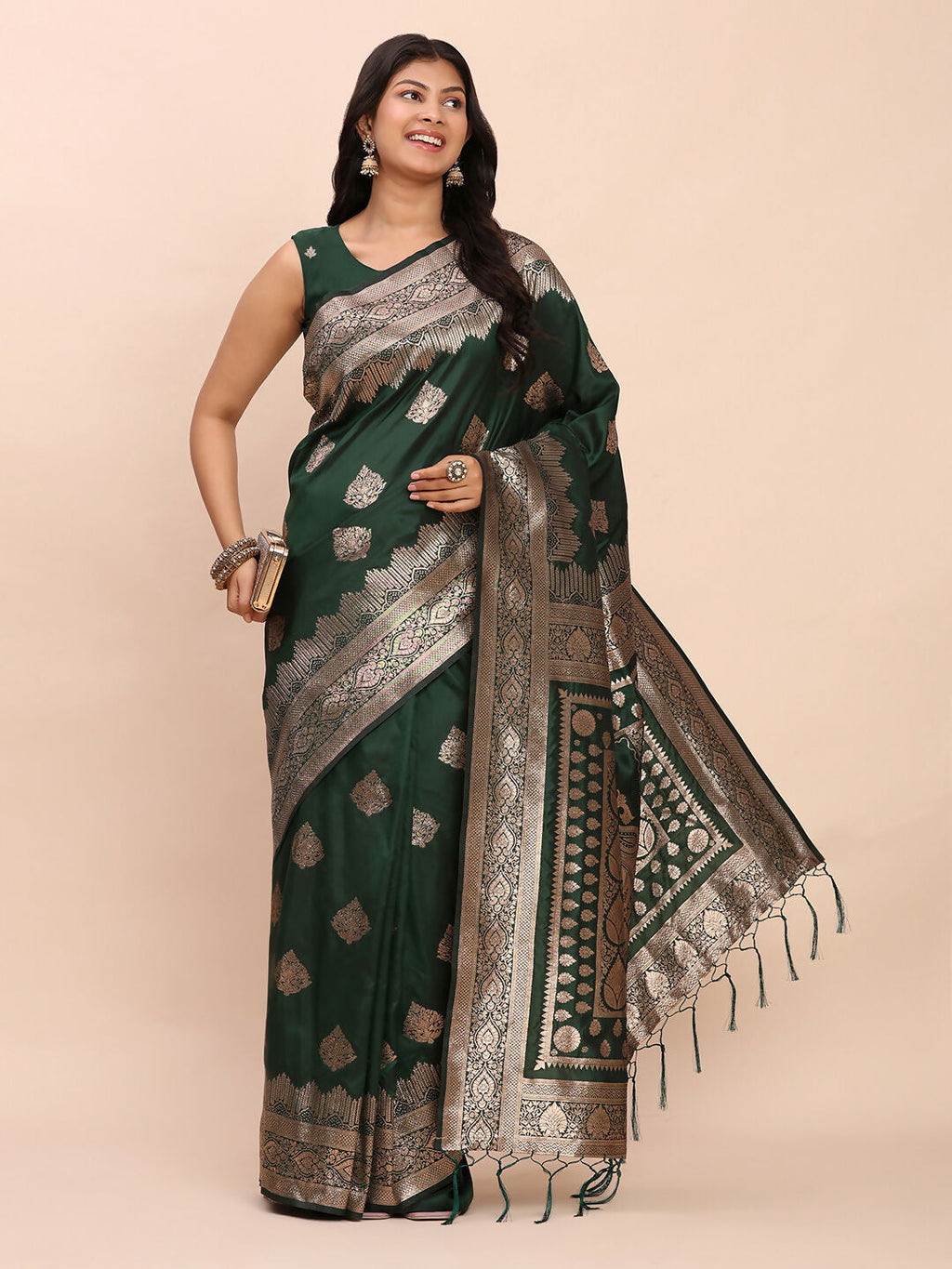 Shree Shyam Fashion Banarasi Silk Green Saree | Grocsy
