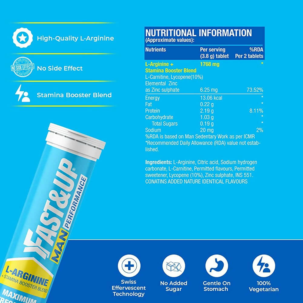 Fast&Up Man Performance-1500mg L-Arginine Effervescent Tablets-Orange Flavor | Grocsy