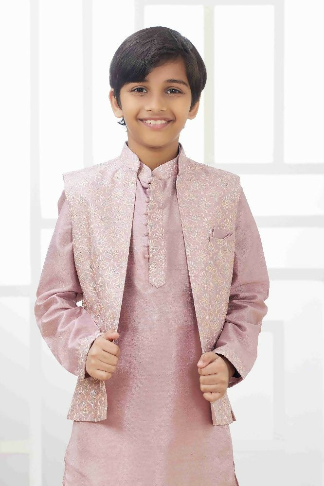 Raivat Ethnic Art Silk Embroidery Work 3 Pics Jacket Set In Onion Pink Colour | Grocsy