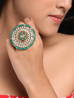 NVR Women's Traditional Ethnic Kundan Meenakari Gold-Polished Ajustable Finger Ring | Grocsy