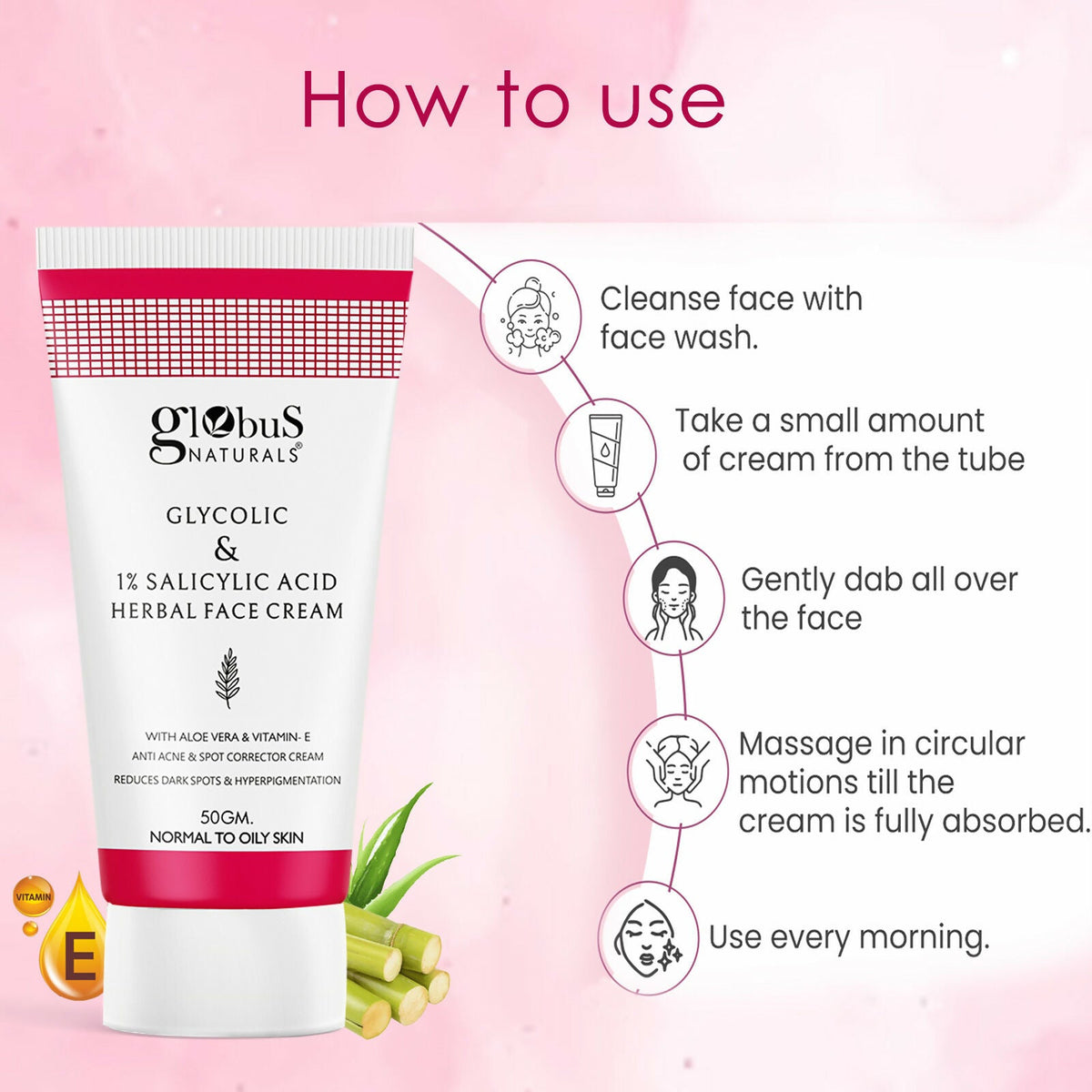 Globus Naturals Glycolic & 1% Salicylic Acid Herbal Anti Acne Face Cream | Grocsy