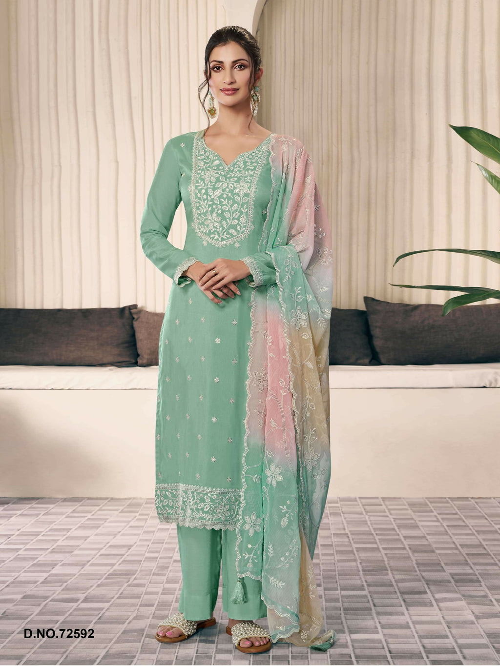 Anaita Green Moonga Silk Stitched Suit with Embroidery Sequence Work | Grocsy