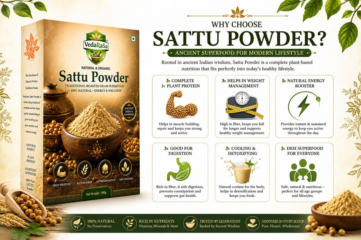 VedaRasa Premium Sattu Powder – Organic Roasted Chana Powder | Grocsy