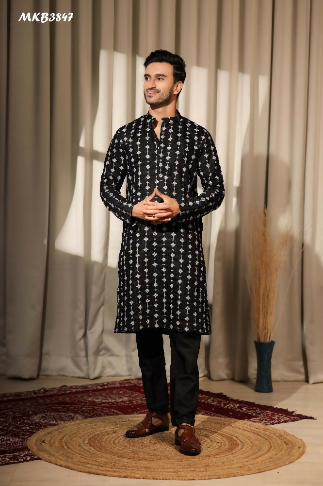 Black Viscose Designer Embroidery Work Kurta Set - Mahotsav | Grocsy