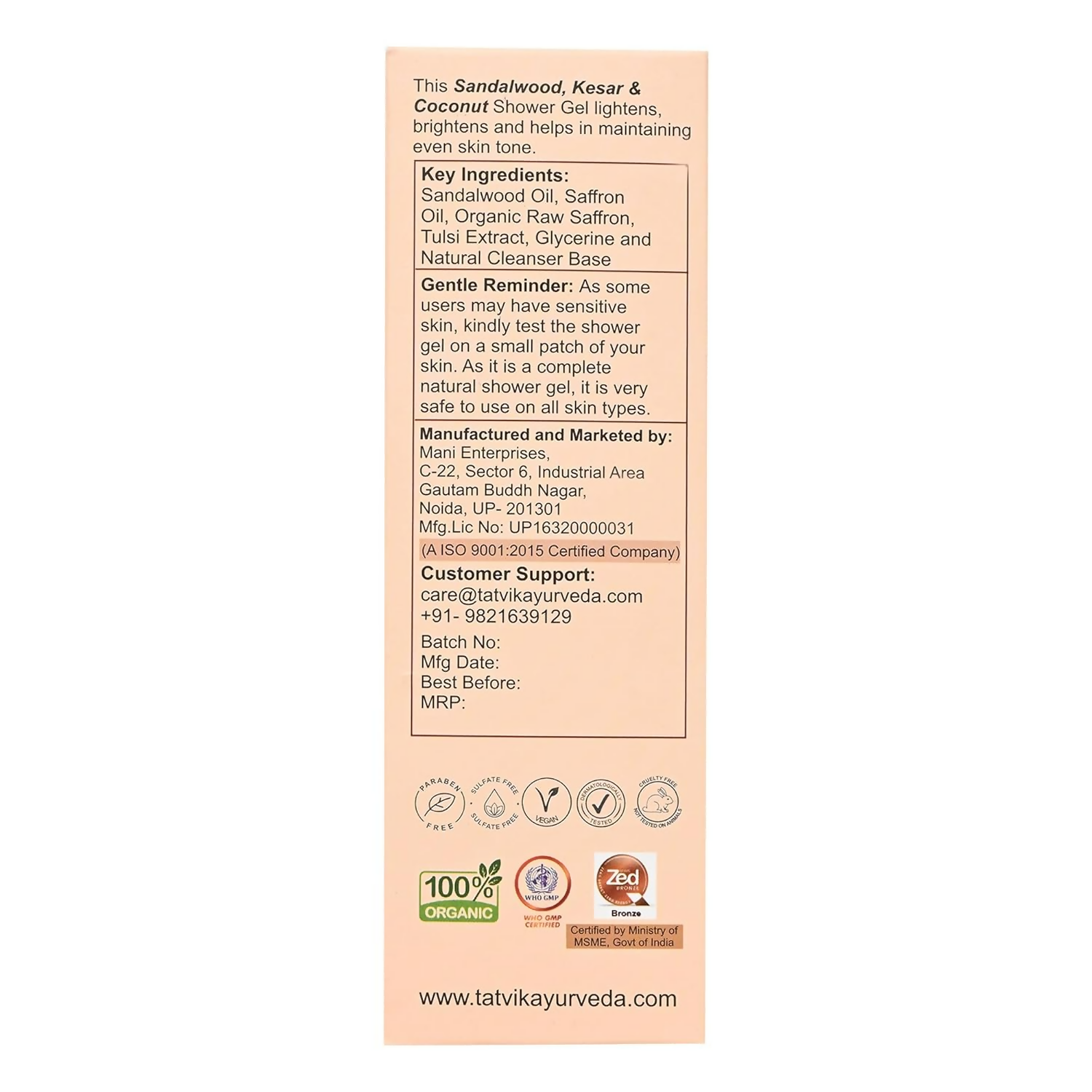 Tatvik Ayurveda Saumya Shower Gel (Sandalwood, Kesar & Coconut) | Grocsy