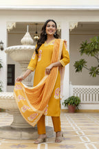 The52 Women's Beautiful Rayon Fabric Printed Work Straight Kurta Pant and Dupatta Set | Grocsy