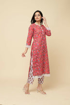 Designer Stylish Red Cotton Blend Stitched Suit With Dupatta - Tanisha | Grocsy