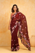 Vamsee Annie Maroon Georgette Silk Saree | Grocsy