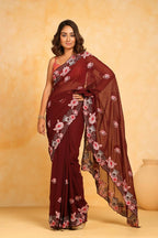 Vamsee Annie Maroon Georgette Silk Saree | Grocsy