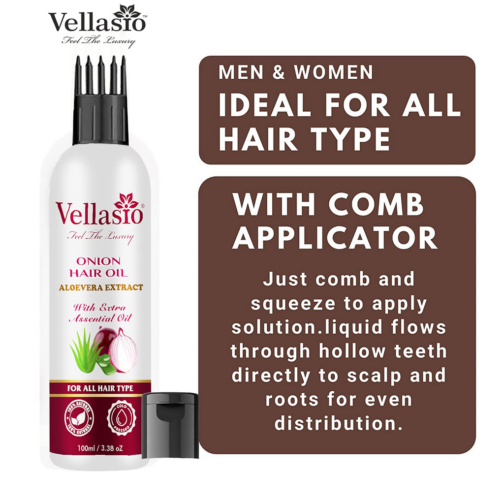 Vellasio Onion Aloevera Hair Oil & Ayurvedic Herbal Extracts | Grocsy
