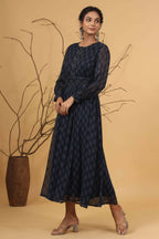 Juniper Women Navy Chiffon Printed Flared Dress | Grocsy