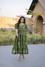 Teeya Creation Womens New Trendy Summer War Printed Cotton Gown Set-Green | Grocsy