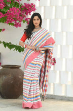 Beatitude Multicolor Cotton Handloom Saree | Grocsy