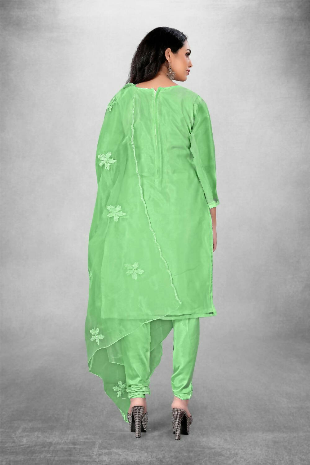 Green Heavy Organza Silk Embroidered Unstitched Dress Material - Amara | Grocsy