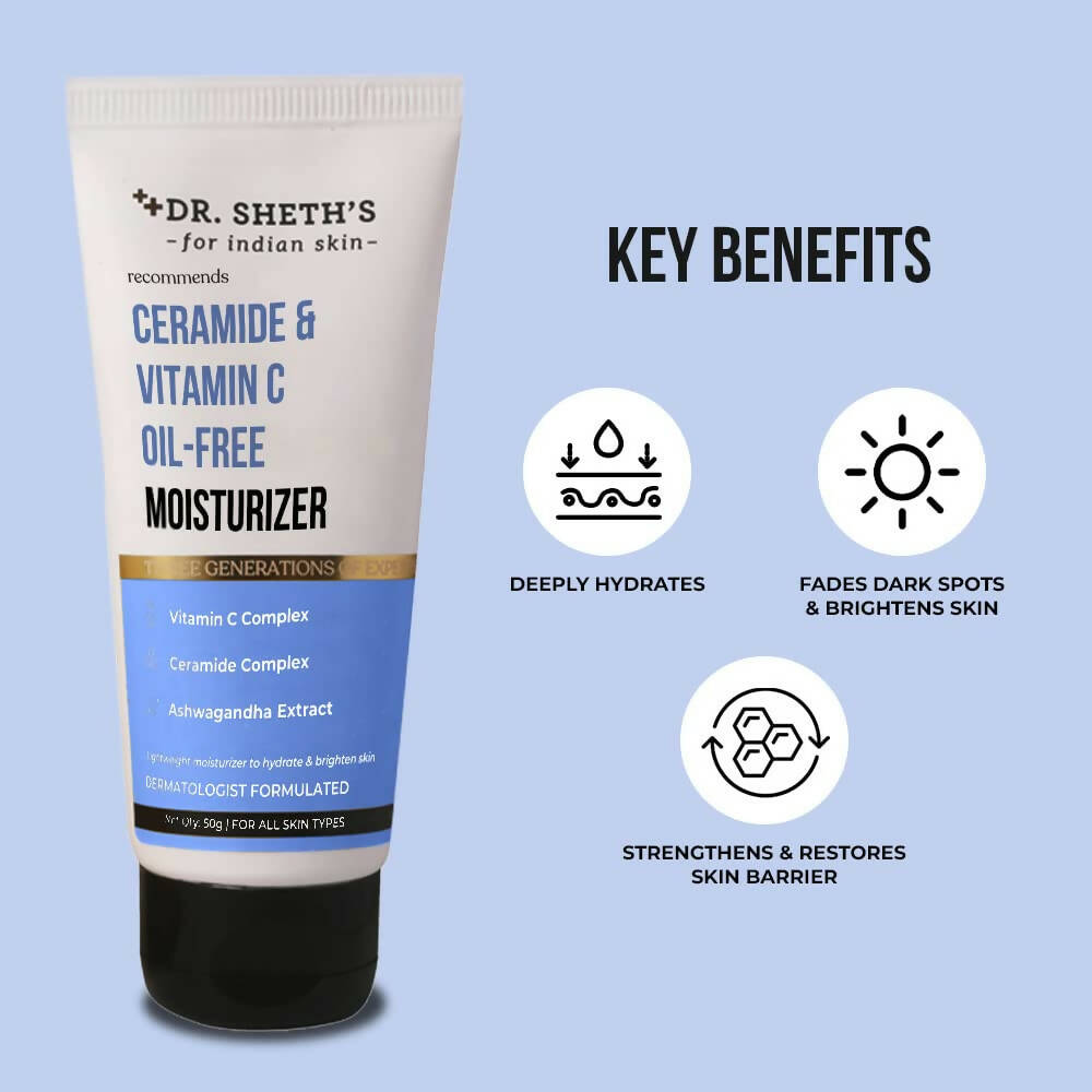 Dr. Sheth's Ceramide & Vitamin C Oil Free Moisturizer Hydrate & Brighten Skin With Vitamin C, Ceramide & Ashwagandha, For All Skin Types | Grocsy
