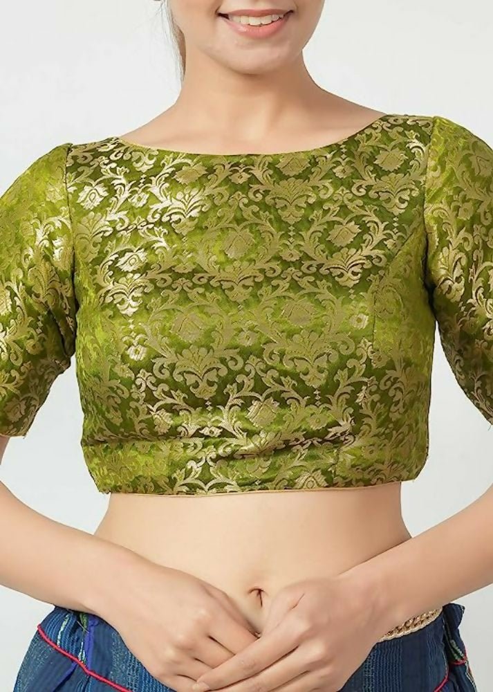 Amodini Designer Studio Women's Banarsi Brocade Heena Green Blouse | Grocsy