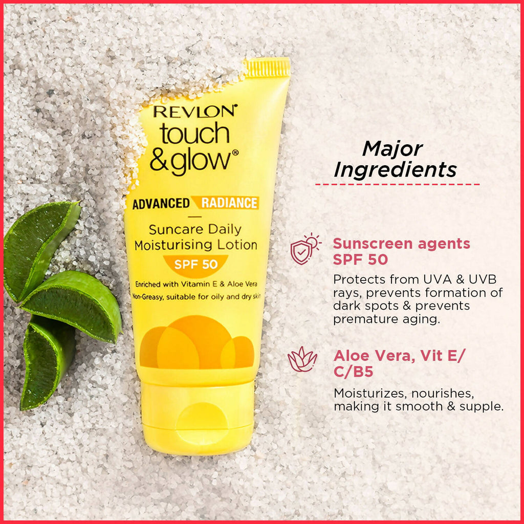 Revlon Touch & Glow Advanced Radiance Sun Care Daily Moisturizing Lotion SPF 50 | Grocsy